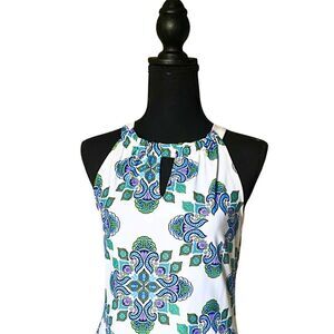 JUDE CONNALLY Nadine dress in medallion white blue keyhole MINT shift party XS